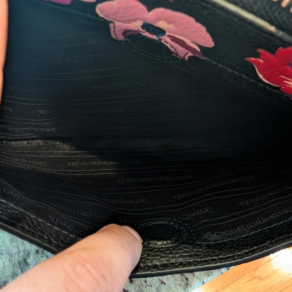 Kate Spade Pebbled Leather Black, Pink & Red Floral Shoulder Bag Poppy Flowers - Picture 8 of 10